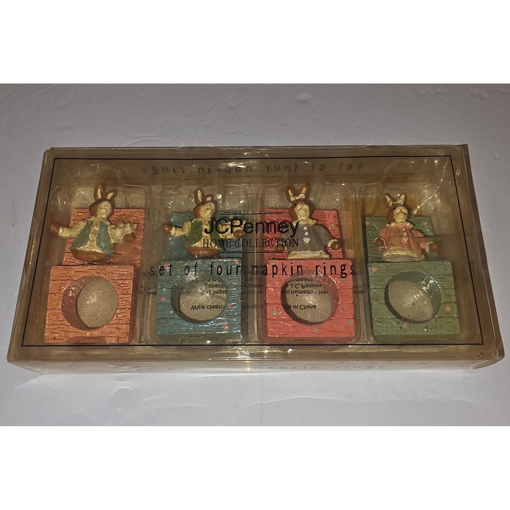 Vintage JCPenney Home Collection Bunny Napkin Rings Set of 4 Easter 1990s Pastel